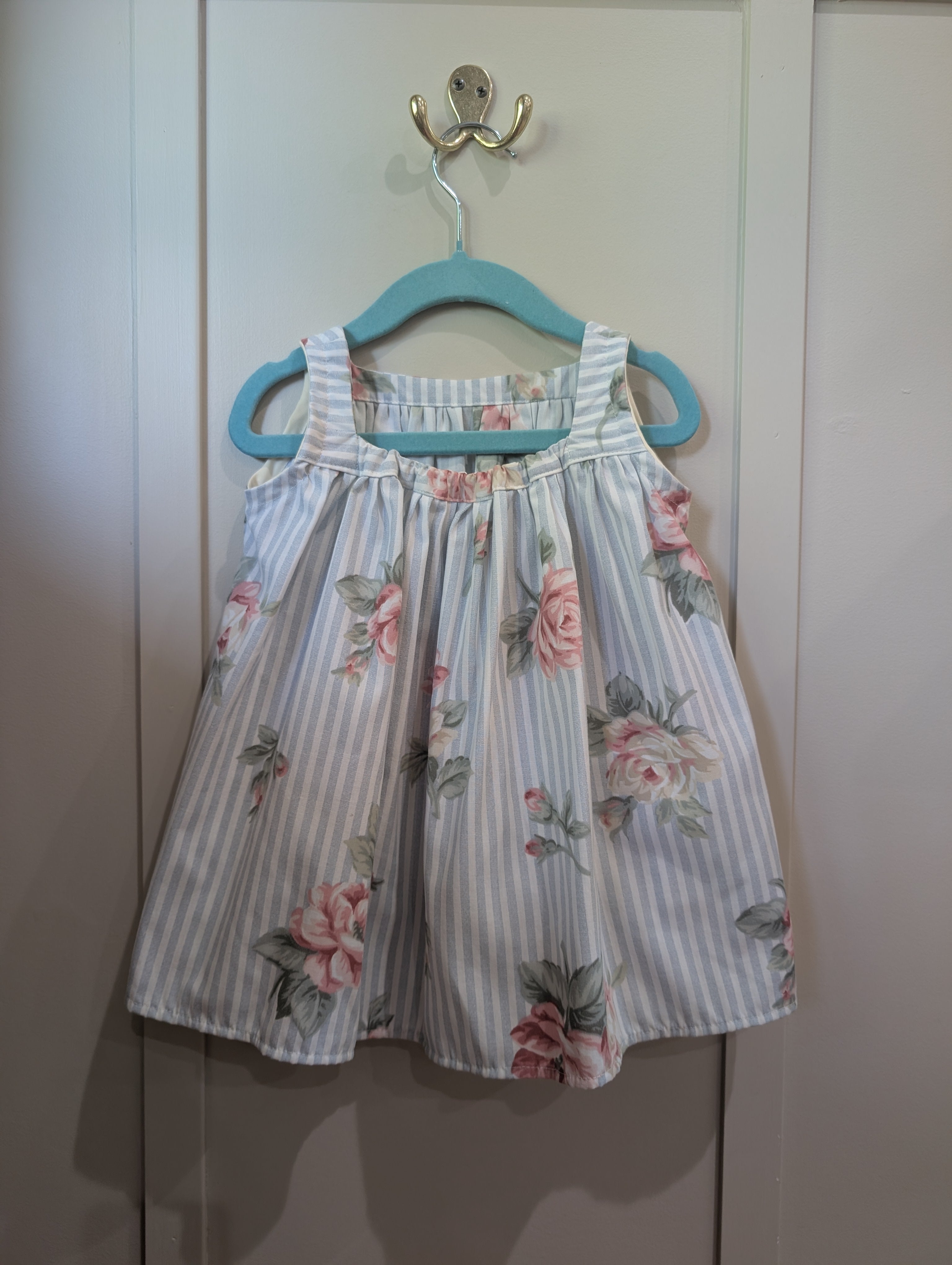 Blue Stripe Rose Floral Toddler Dress 2T