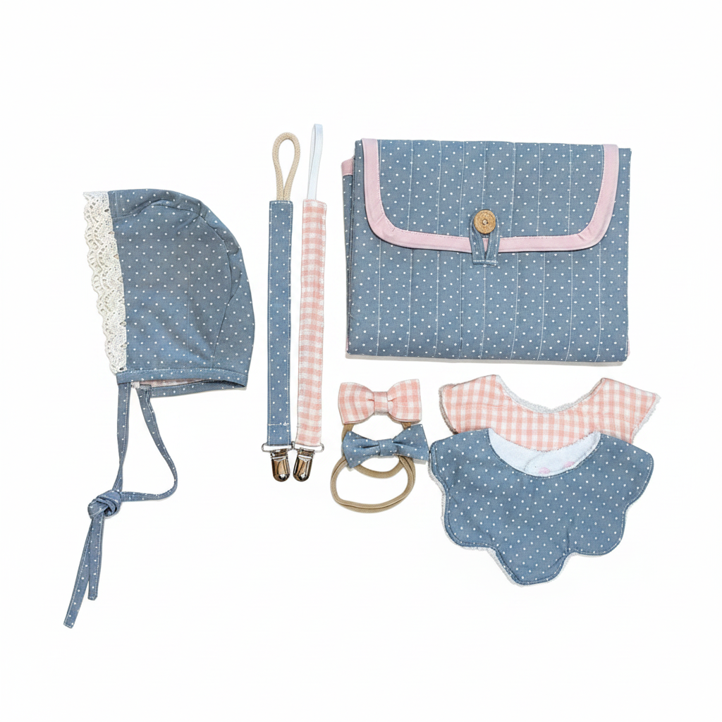 Dusty Blue Heart Dot Baby Set Studio Background
