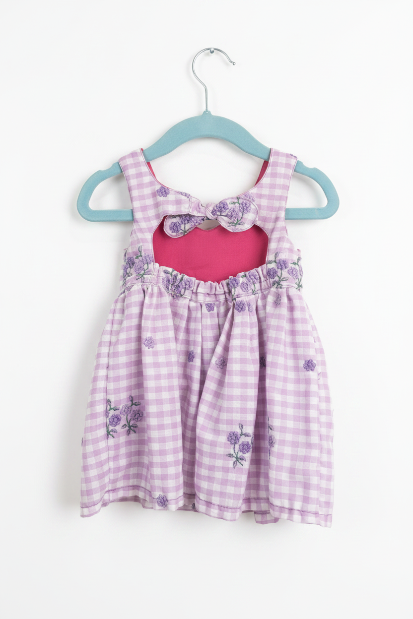 Lavender Gingham Dress Back View – Heart Cutout Studio White