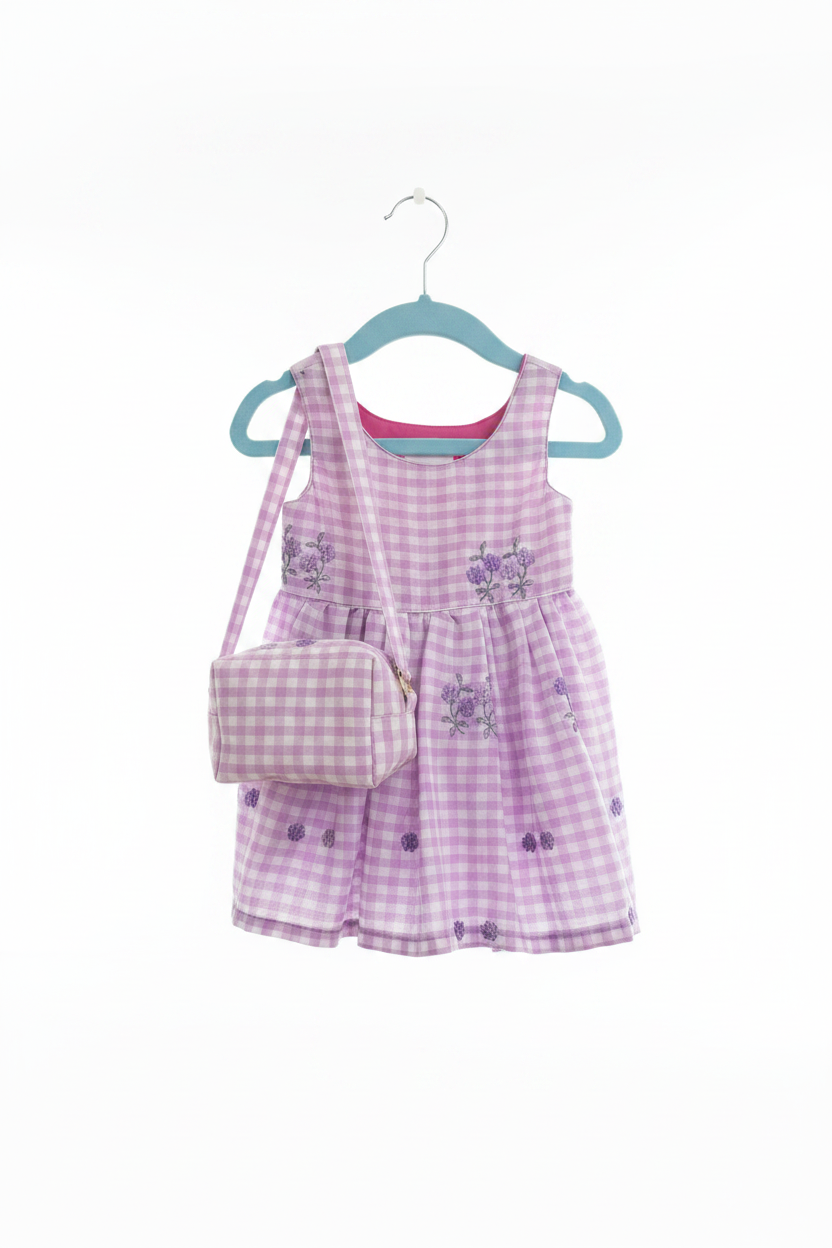 Lavender Gingham Dress & Matching Purse Set – Studio White