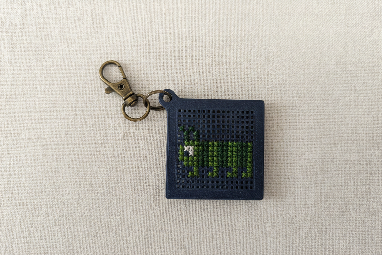 Navy Caterpillar Keychain - Linen Background