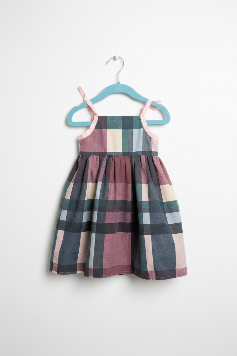 Pastel Plaid Toddler Dress – Studio White Background