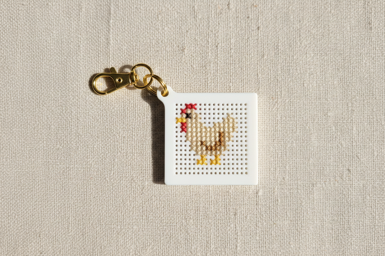 White Chick Keychain - Linen Background