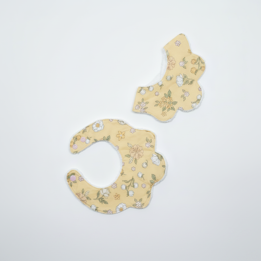 Yellow Floral Baby Bib Set – Square Format