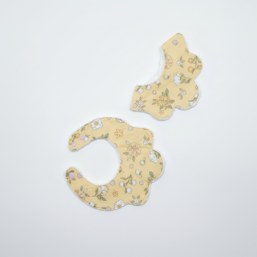Yellow Floral Baby Bib Set – Square Format